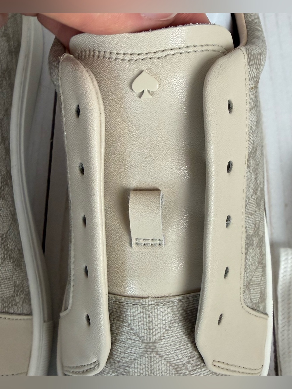 Kate Spade Taupe Erin Spade Flower Logo Sneakers Lace Up Vegan Leather - Picture 4 of 13